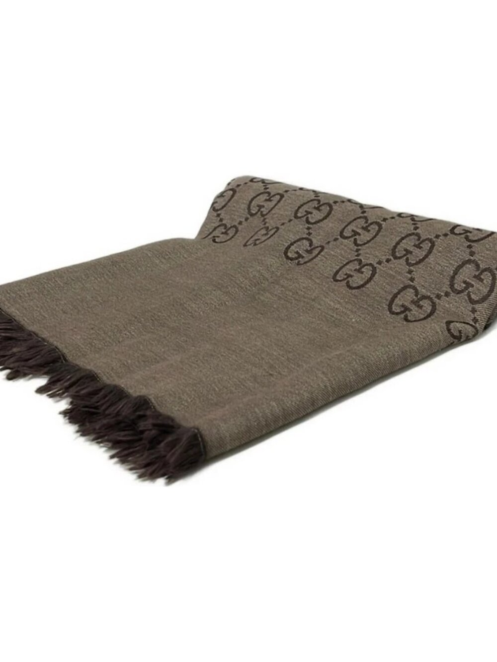 GUCCI Beige Dark Brown Wool Silk Scarf
